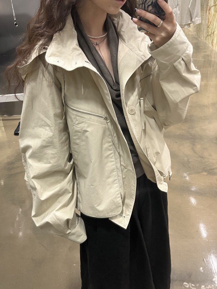 NIGO Lemaire Men's Spring/Fall Parachute Jacket Solid Color High-Neck Cotton Zipper Jacket with Zippered Pockets Ngvp #nigo2378