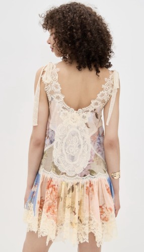 NIGO Zimmermann Women's Cascadian Lace Embroidered Contrast Color Patchwork Print V-Neck Summer Sleeveless Mini Dress #nigo81568