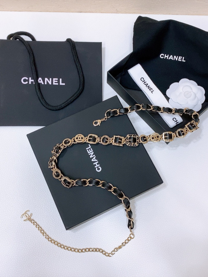NIGO Chanel Men's And Women's Logo Metal Cowhide Patchwork Solid Color Chain Belt Accessories #nigo81561