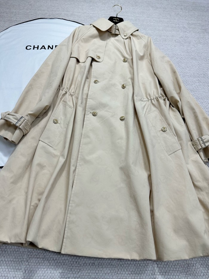 NIGO Chanel Women's Spring/Fall Casual Double Breasted Collared Long Print Trench Coat with Elastic Waistband Jacket #nigo78777