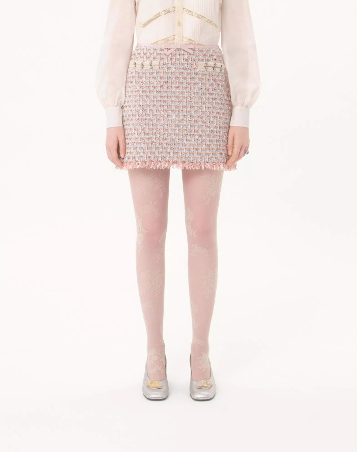 NIGO Valentino ﻿Women's Spring/Summer/Fall Striped Knit Long-Sleeve Embroidered Ribbon Tweed Jacket Casual Solid-Color Mid-Waist Skirt Ngvp #nigo2384