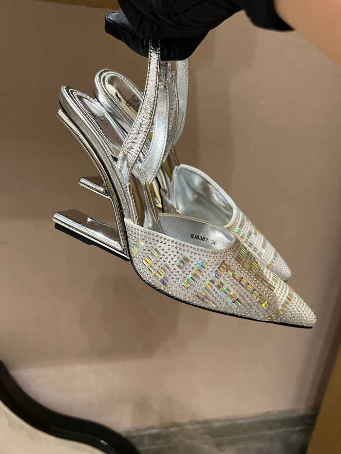 NIGO Fendi Women's Spring/Fall Fashion Classic Pointed-Toe Leather Metal Diagonal F-Shaped 3D Heel High Heels Shoes #nigo78767
