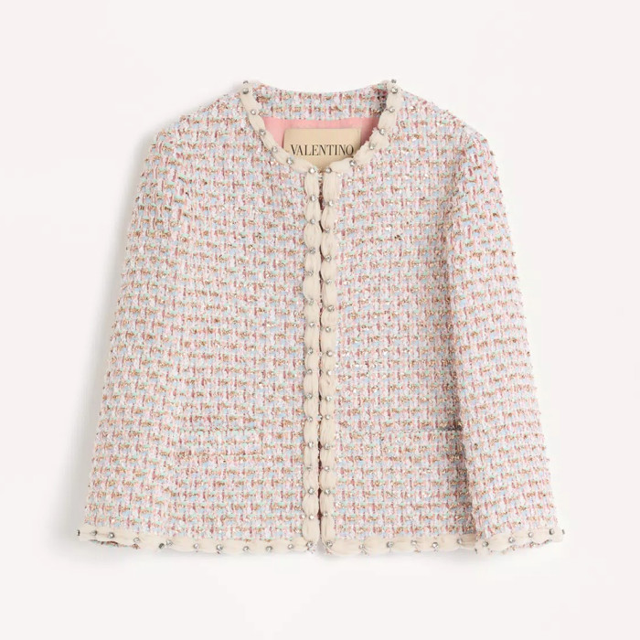 NIGO Valentino ﻿Women's Spring/Summer/Fall Striped Knit Long-Sleeve Embroidered Ribbon Tweed Jacket Casual Solid-Color Mid-Waist Skirt Ngvp #nigo2384