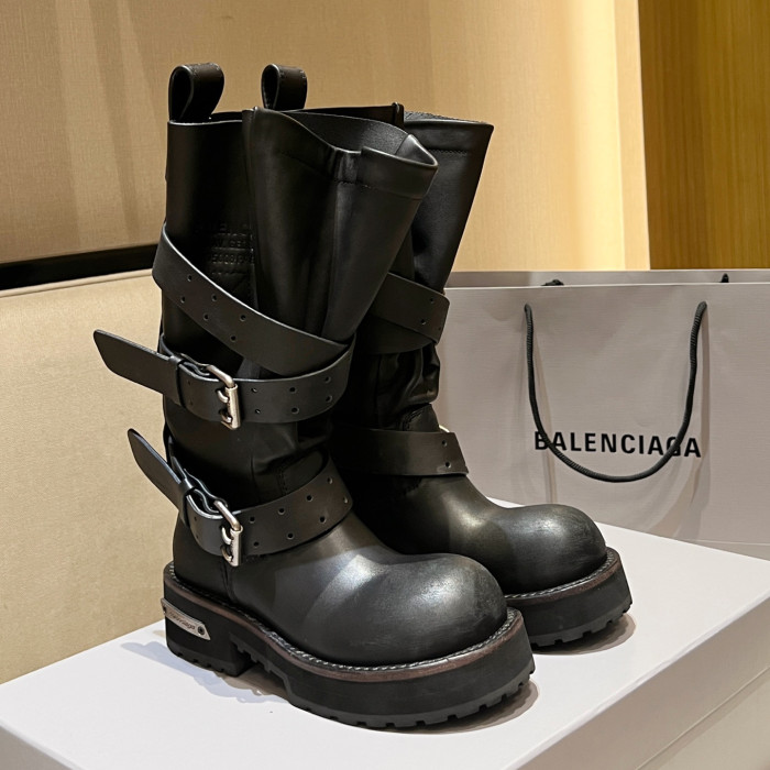 NIGO Balenciaga VENOM Men's  Fall/Winter Fashion Solid Color Round Toe Slip On Leather Buckle Fastened Knee High Boots Shoes #nigo78771