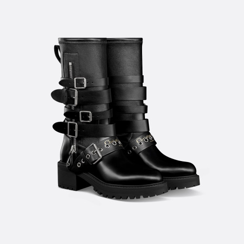 NIGO Dior D-Fight Women's Fall/Winter Fashion Classic Round-Toe Leather Ankle Boots with Chunky Heels Shoes #nigo78764