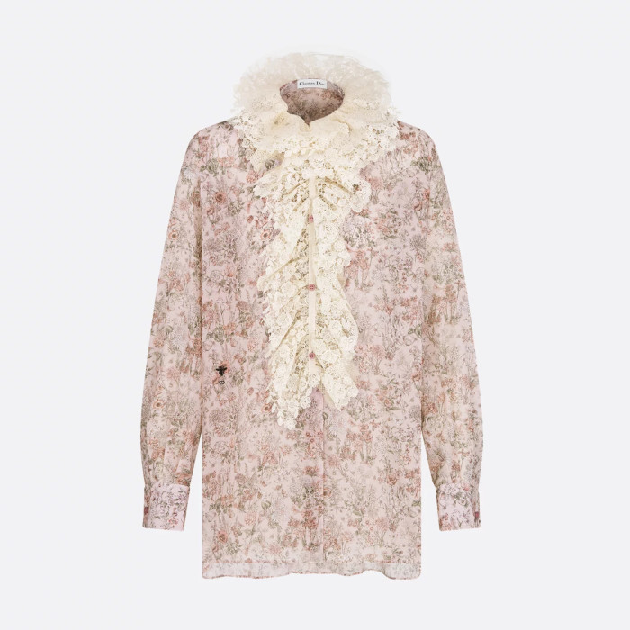 NIGO Dior Women's Spring/Fall Floral Print Lace Ruffled Collar Cotton Embroidered Solid Color Long-Sleeve Loose Fit Shirt Ngvp #nigo2382