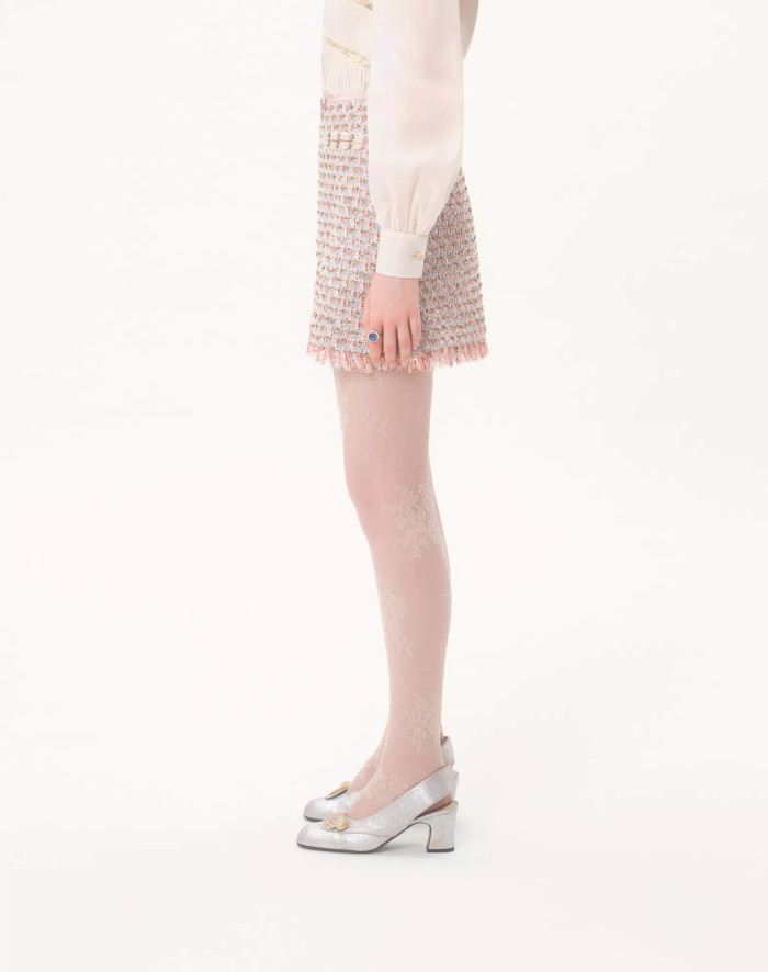 NIGO Valentino ﻿Women's Spring/Summer/Fall Striped Knit Long-Sleeve Embroidered Ribbon Tweed Jacket Casual Solid-Color Mid-Waist Skirt Ngvp #nigo2384