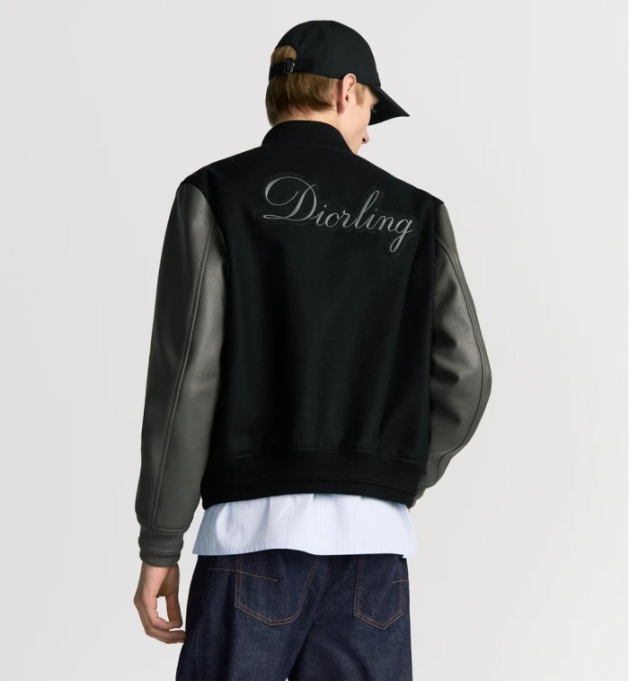 NIGO Dior Men's Spring/Fall Casual Fashion Crew Neck Single-Button Wool Tweed Jacket Leather Baseball Jacket #nigo78774