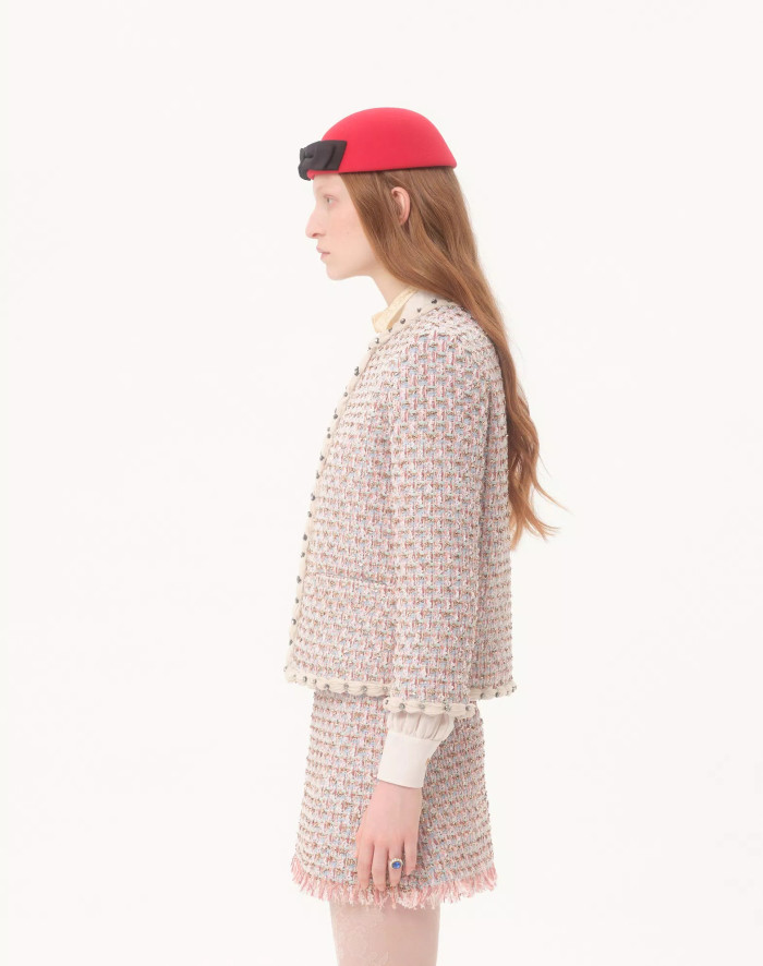 NIGO Valentino ﻿Women's Spring/Summer/Fall Striped Knit Long-Sleeve Embroidered Ribbon Tweed Jacket Casual Solid-Color Mid-Waist Skirt Ngvp #nigo2384