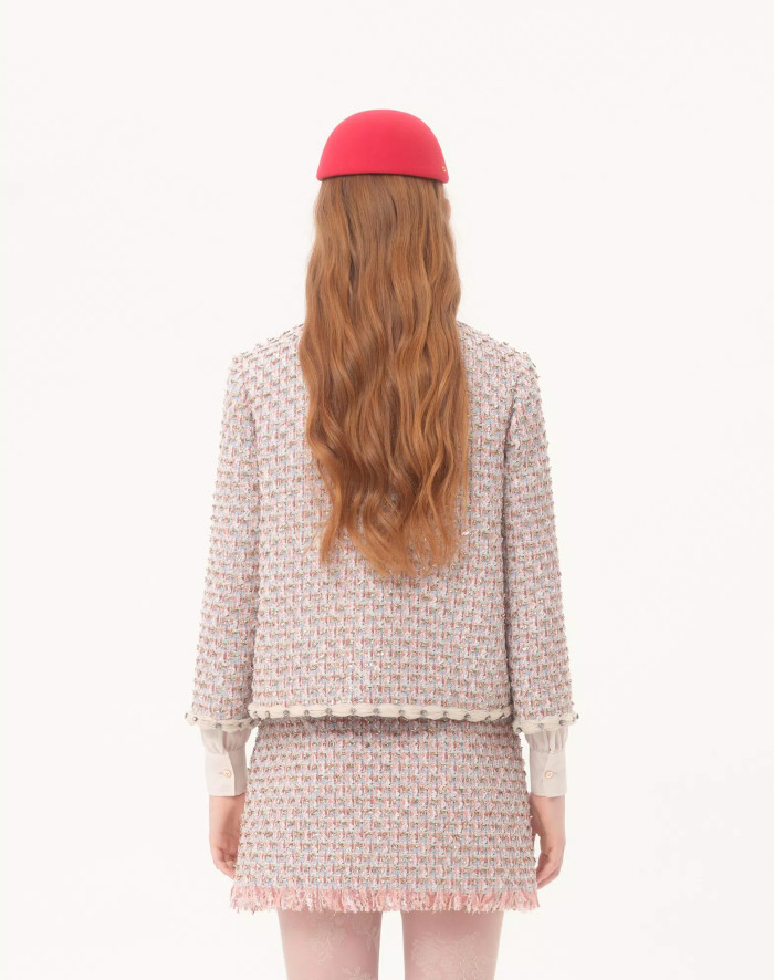 NIGO Valentino ﻿Women's Spring/Summer/Fall Striped Knit Long-Sleeve Embroidered Ribbon Tweed Jacket Casual Solid-Color Mid-Waist Skirt Ngvp #nigo2384