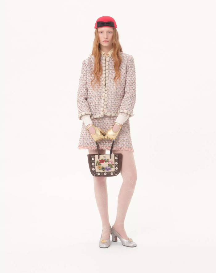 NIGO Valentino ﻿Women's Spring/Summer/Fall Striped Knit Long-Sleeve Embroidered Ribbon Tweed Jacket Casual Solid-Color Mid-Waist Skirt Ngvp #nigo2384