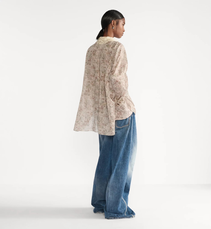 NIGO Dior Women's Spring/Fall Floral Print Lace Ruffled Collar Cotton Embroidered Solid Color Long-Sleeve Loose Fit Shirt Ngvp #nigo2382
