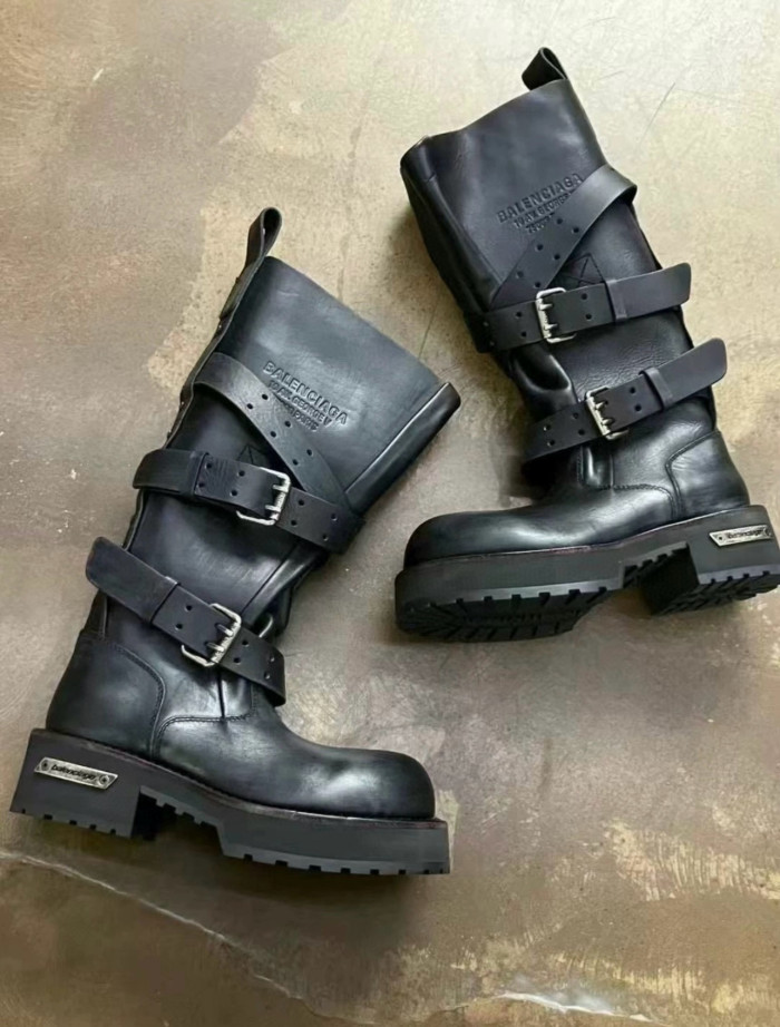 NIGO Balenciaga VENOM Men's  Fall/Winter Fashion Solid Color Round Toe Slip On Leather Buckle Fastened Knee High Boots Shoes #nigo78771