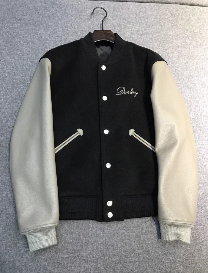 NIGO Dior Men's Spring/Fall Casual Fashion Crew Neck Single-Button Wool Tweed Jacket Leather Baseball Jacket #nigo78774