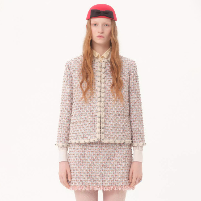 NIGO Valentino Women's Spring/Summer/Fall Striped Knit Long-Sleeve Embroidered Ribbon Tweed Jacket Casual Solid-Color Mid-Waist Skirt Ngvp #nigo2384
