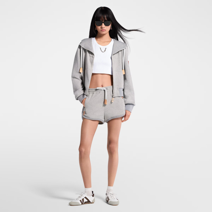NIGO Louis Vuitton Women's Spring/Summer/Fall Leather-Detailed Zipper Cotton Long-Sleeve Hooded Sweatshirt Casual Solid-Color Drawstring Joggers Shorts Ngvp #nigo2383