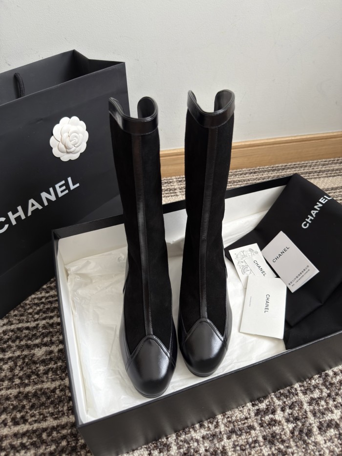 NIGO Chanel Women's Spring And Summer High Luxury Colorblocking Suede Short Boots Fashion Exquisite Black Temperament With Heels  Shoes Ngvp #nigo2476