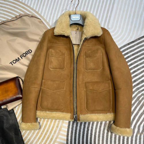NIGO Tom Ford Men's and Women's  Winter Fashion Casual Lapel Zipper Classic Four-Pocket Leather and Fleece Hybrid Jacket #nigo78814