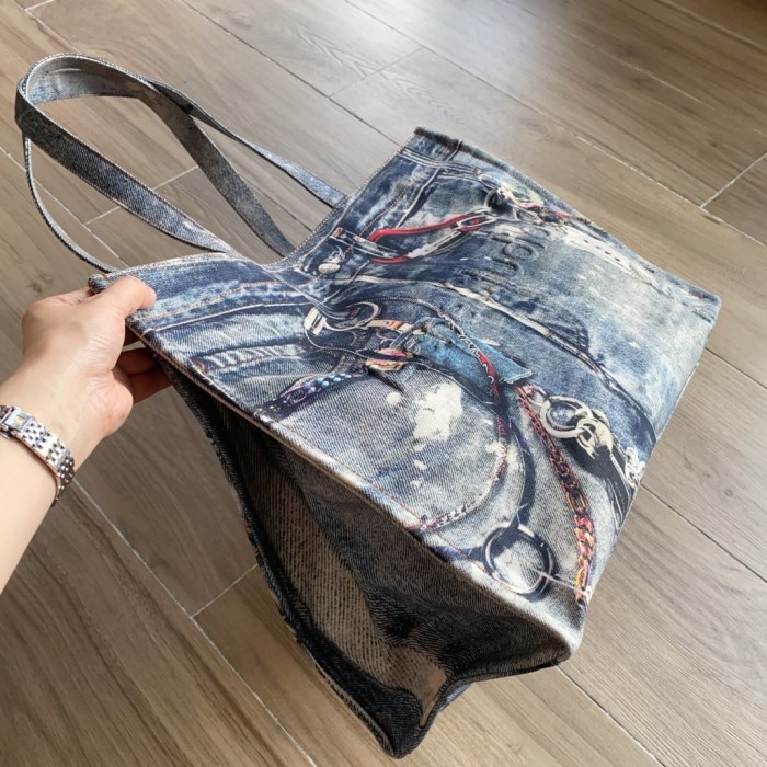 NIGO Acne Studios Women's Fashion Retro Color-Block Logo Denim Patchwork Print Tote Bag Shoulder Bag Bags #nigo78793