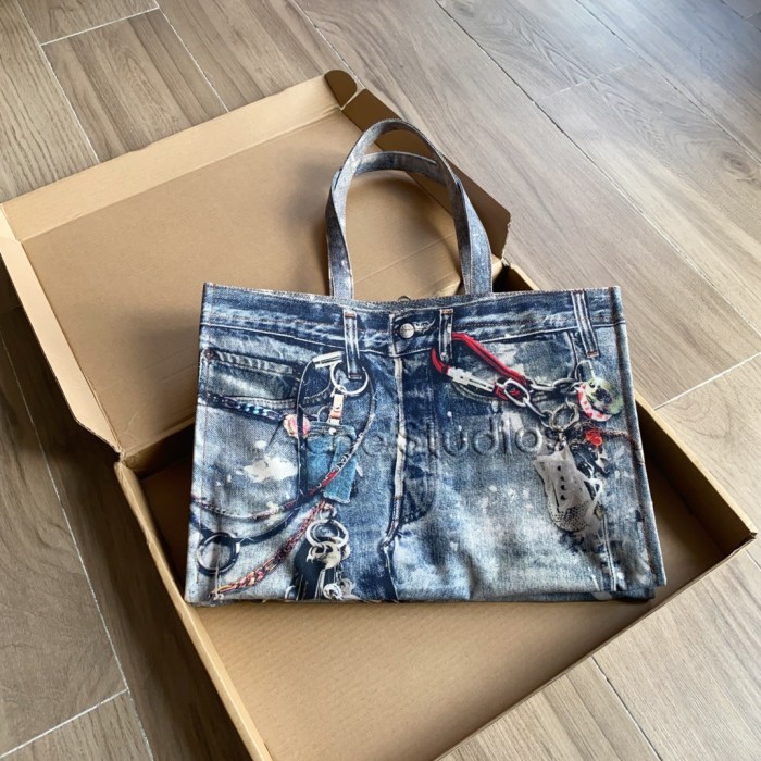 NIGO Acne Studios Women's Fashion Retro Color-Block Logo Denim Patchwork Print Tote Bag Shoulder Bag Bags #nigo78793