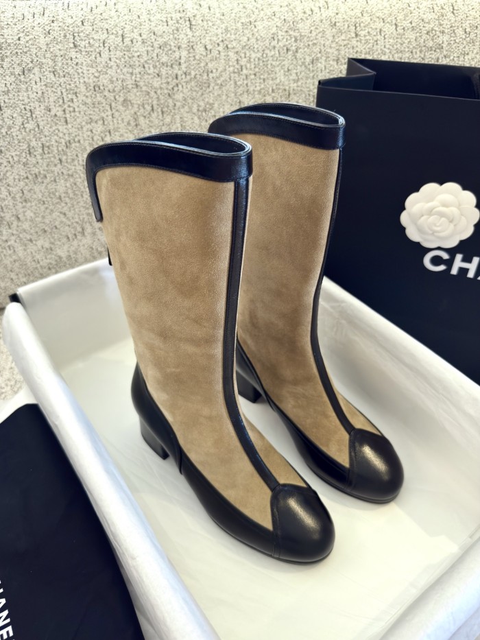 NIGO Chanel Women's Spring And Summer High Luxury Colorblocking Suede Short Boots Fashion Exquisite Black Temperament With Heels  Shoes Ngvp #nigo2476