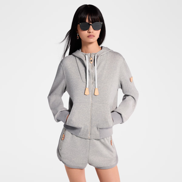NIGO Louis Vuitton Women's Spring/Summer/Fall Leather-Detailed Zipper Cotton Long-Sleeve Hooded Sweatshirt Casual Solid-Color Drawstring Joggers Shorts Ngvp #nigo2383