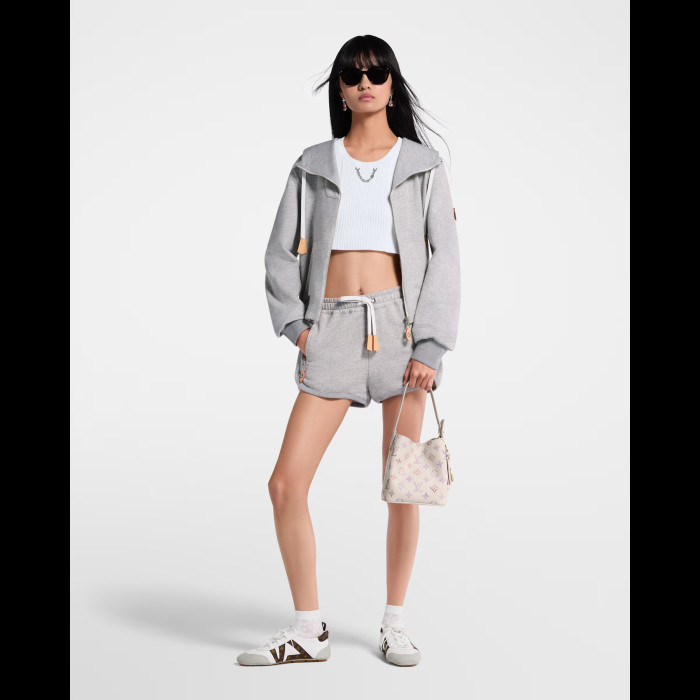 NIGO Louis Vuitton Women's Spring/Summer/Fall Leather-Detailed Zipper Cotton Long-Sleeve Hooded Sweatshirt Casual Solid-Color Drawstring Joggers Shorts Ngvp #nigo2383