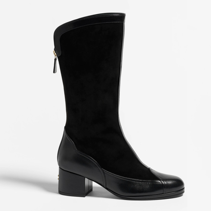 NIGO Chanel Women's Spring And Summer High Luxury Colorblocking Suede Short Boots Fashion Exquisite Black Temperament With Heels  Shoes Ngvp #nigo2476