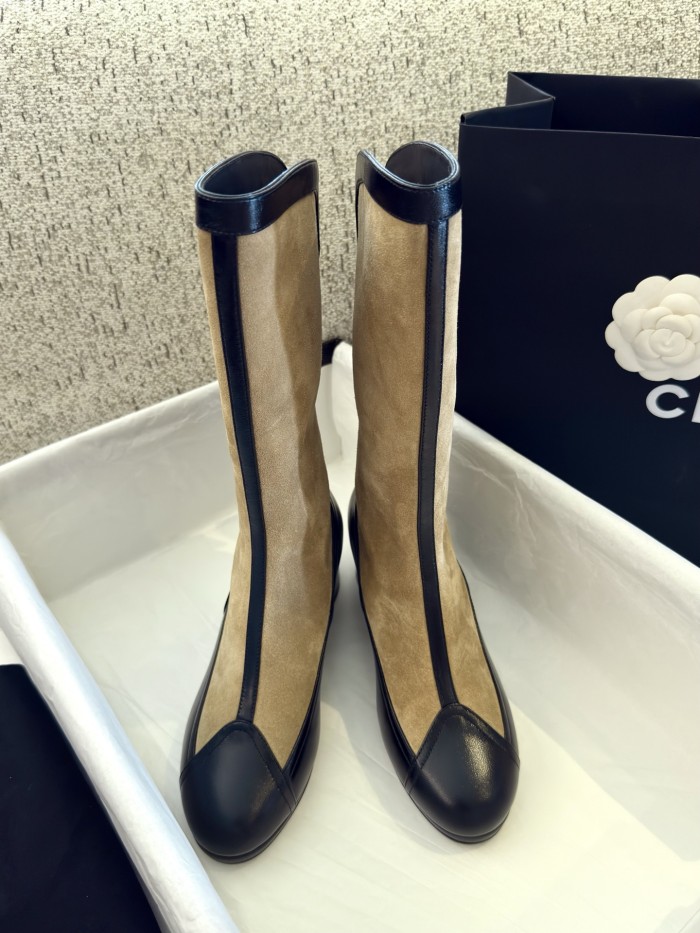 NIGO Chanel Women's Spring And Summer High Luxury Colorblocking Suede Short Boots Fashion Exquisite Black Temperament With Heels  Shoes Ngvp #nigo2476