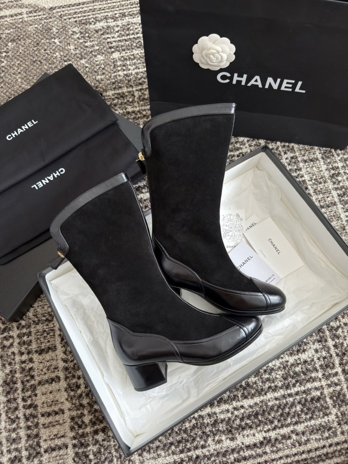 NIGO Chanel Women's Spring And Summer High Luxury Colorblocking Suede Short Boots Fashion Exquisite Black Temperament With Heels  Shoes Ngvp #nigo2476
