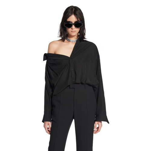 NIGO Balenciaga Women's Spring/Fall Fashion Casual Solid Color Lapel Front Button Long Sleeve One Shoulder Shirt #nigo78818