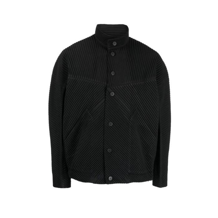 NIGO Issey Miyake Men's And Women's Spring/Fall Fashion Casual Solid Color Single Button Long Sleeve Striped Stand Up Collar Pleated Jacket #nigo78833