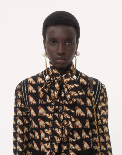 NIGO Valentino Women's Silk Spring/Fall Long-Sleeve Fitted Crepe De Shirt With Petit Charles Print Ngvp #nigo2386