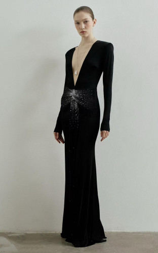 NIGO Alex Perry Women's Luxury Exquisite Black With Diamond Slim Long Dress Temperament Fashion Modern Long Sleeve Long Dresses Ngvp #nigo2481