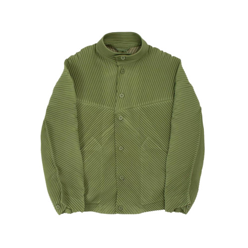 NIGO Issey Miyake Men's And Women's Spring/Fall Fashion Casual Solid Color Single Button Long Sleeve Striped Stand Up Collar Pleated Jacket #nigo78833