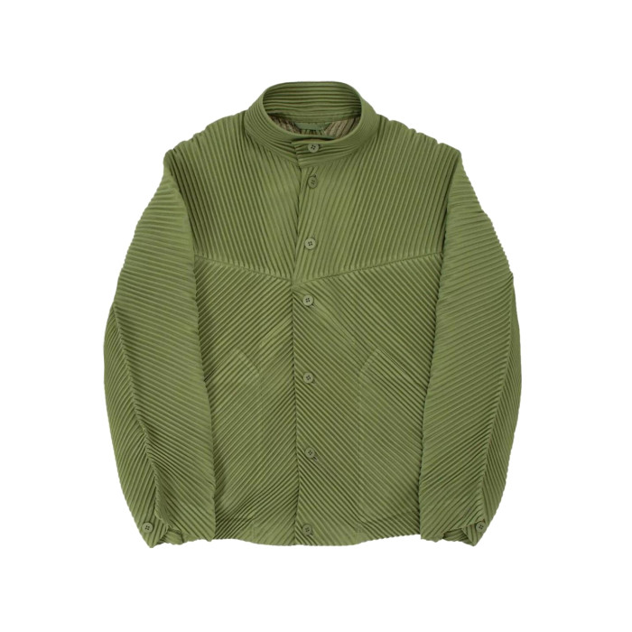NIGO Issey Miyake Men's And Women's Spring/Fall Fashion Casual Solid Color Single Button Long Sleeve Striped Stand Up Collar Pleated Jacket #nigo78833