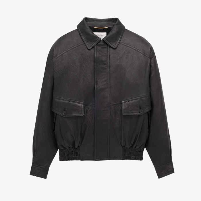 NIGO SAINT LAURENT  Men's & Women's Fall/Winter Fashion Classic Solid-Color Leather Lapel Zipper Button Leather Flight Jacket Leather Jacket #nigo78841