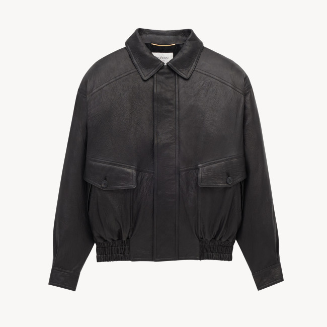 NIGO SAINT LAURENT Men's & Women's Fall/Winter Fashion Classic Solid-Color Leather Lapel Zipper Button Leather Flight Jacket Leather Jacket #nigo78841
