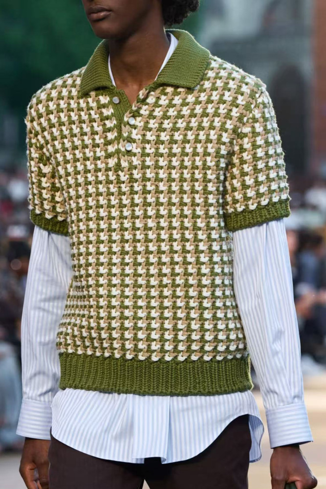 NIGO Louis Vuitton Men's Spring/Summer Color-Block Jacquard Knit Lapel Short-Sleeve Polo Shirt Ngvp #nigo2387