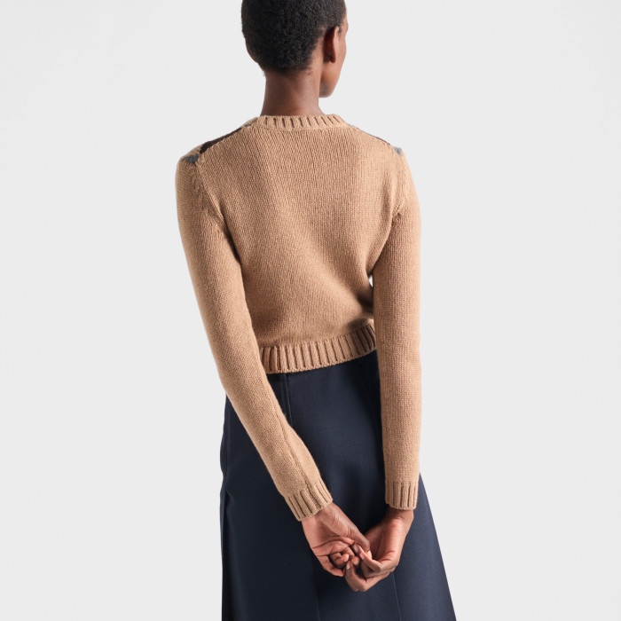 NIGO Prada Women's Spring/Fall Fashion Casual Crew Neck Diamond Pattern Cashmere Knit Sweater with Letter Embroidery Long Sleeve Pullover Top Sweater #nigo78838