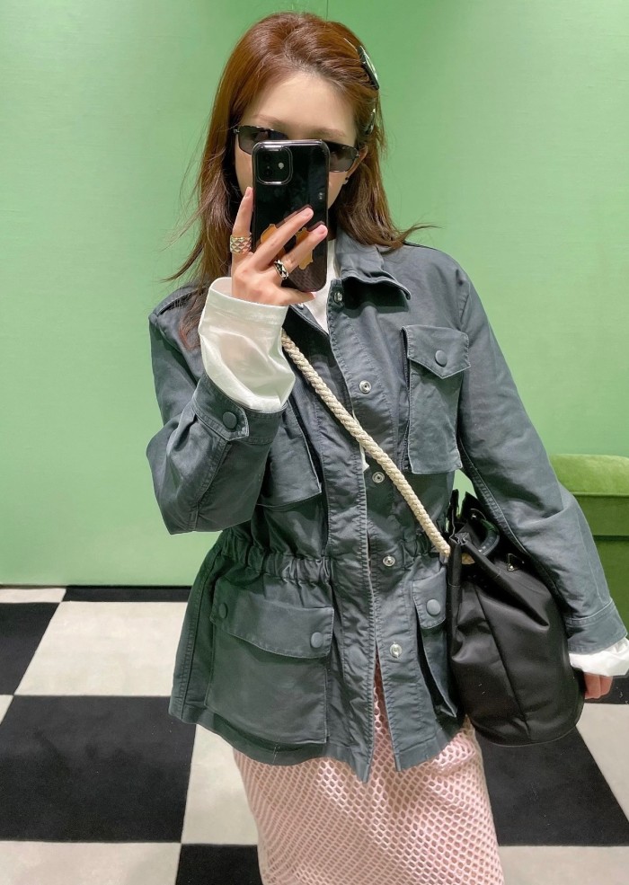 NIGO Prada Women's Vintage Cotton Hunting Jacket Spring/Fall High-Waisted Solid Color Multi-Pocket Single-Breasted Workwear Trench Coat Ngvp #nigo2393