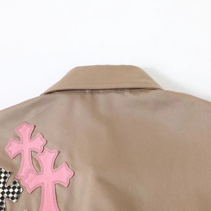 NIGO Chrome Hearts Men's Spring/Fall Casual Style Checkered Collar Single-Breasted Solid Color Shirt Jacket Set with Relaxed Fit Workwear Pants #nigo78854
