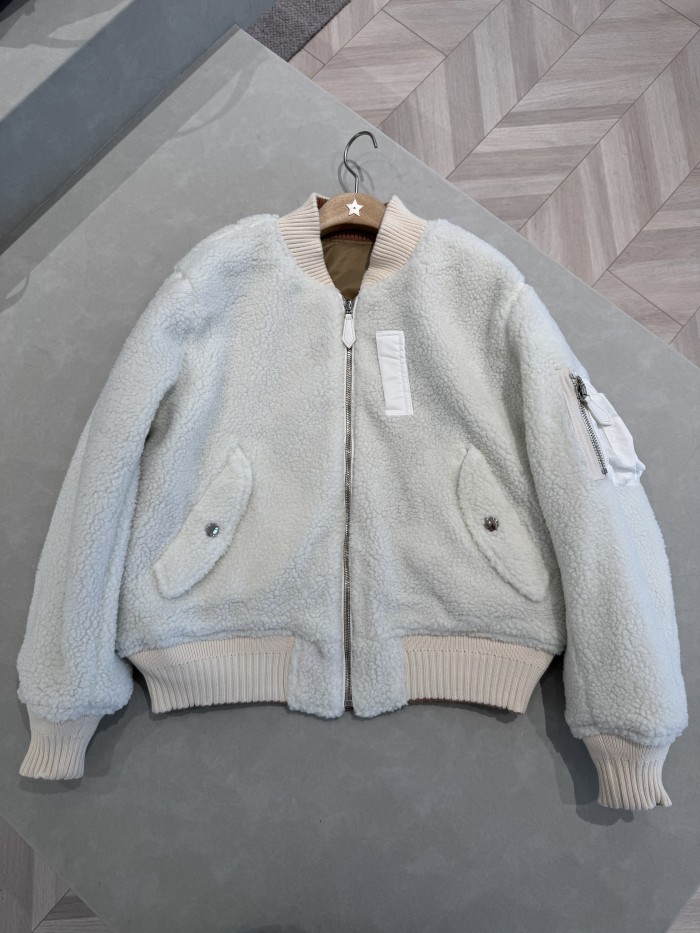 NIGO Burberry Men's Winter Fashion Casual Baseball Collar Zipper Shearling Reversible Jacket #nigo78835