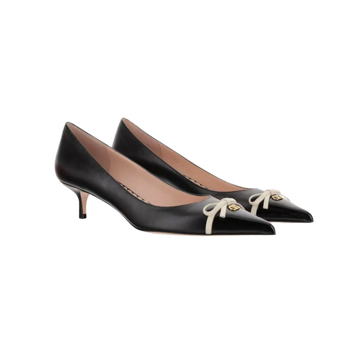 NIGO Valentino Women's Spring/Fall Classic Pointed Toe Covered Toe Bow V-Logo Sandals 4cm Heel Height Shoes #nigo78843