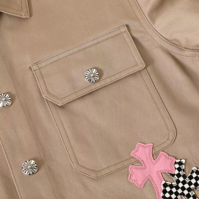 NIGO Chrome Hearts Men's Spring/Fall Casual Style Checkered Collar Single-Breasted Solid Color Shirt Jacket Set with Relaxed Fit Workwear Pants #nigo78854