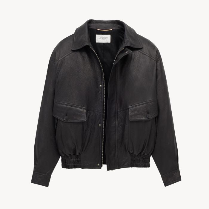NIGO SAINT LAURENT  Men's & Women's Fall/Winter Fashion Classic Solid-Color Leather Lapel Zipper Button Leather Flight Jacket Leather Jacket #nigo78841