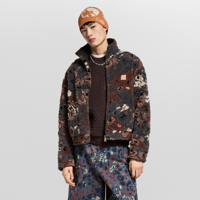 NIGO Louis Vuitton Men's And Women's Fall/Winter Fashion Casual High Neck Zipper Jacquard Suede Reversible Drawstring Waist Belt Jacket #nigo78863
