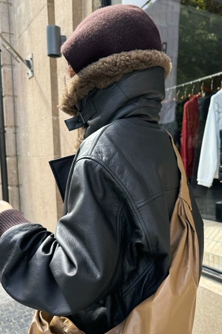 NIGO Lemaire Women's Autumn And Winter Fur Collar Zipper Short Solid Color Loose Long Sleeve Leather Jacket Ngvp #nigo2485
