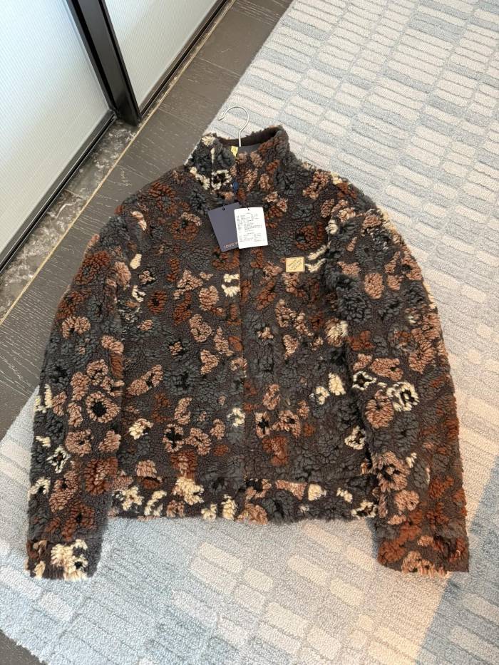 NIGO Louis Vuitton Men's And Women's Fall/Winter Fashion Casual High Neck Zipper Jacquard Suede Reversible Drawstring Waist Belt Jacket #nigo78863