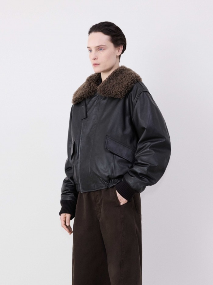 NIGO Lemaire Women's Autumn And Winter Fur Collar Zipper Short Solid Color Loose Long Sleeve Leather Jacket Ngvp #nigo2485